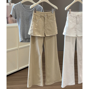 设计感假两件屁帘高腰阔腿微喇牛仔裤 韩版 显瘦喇叭长裤 女春夏新款