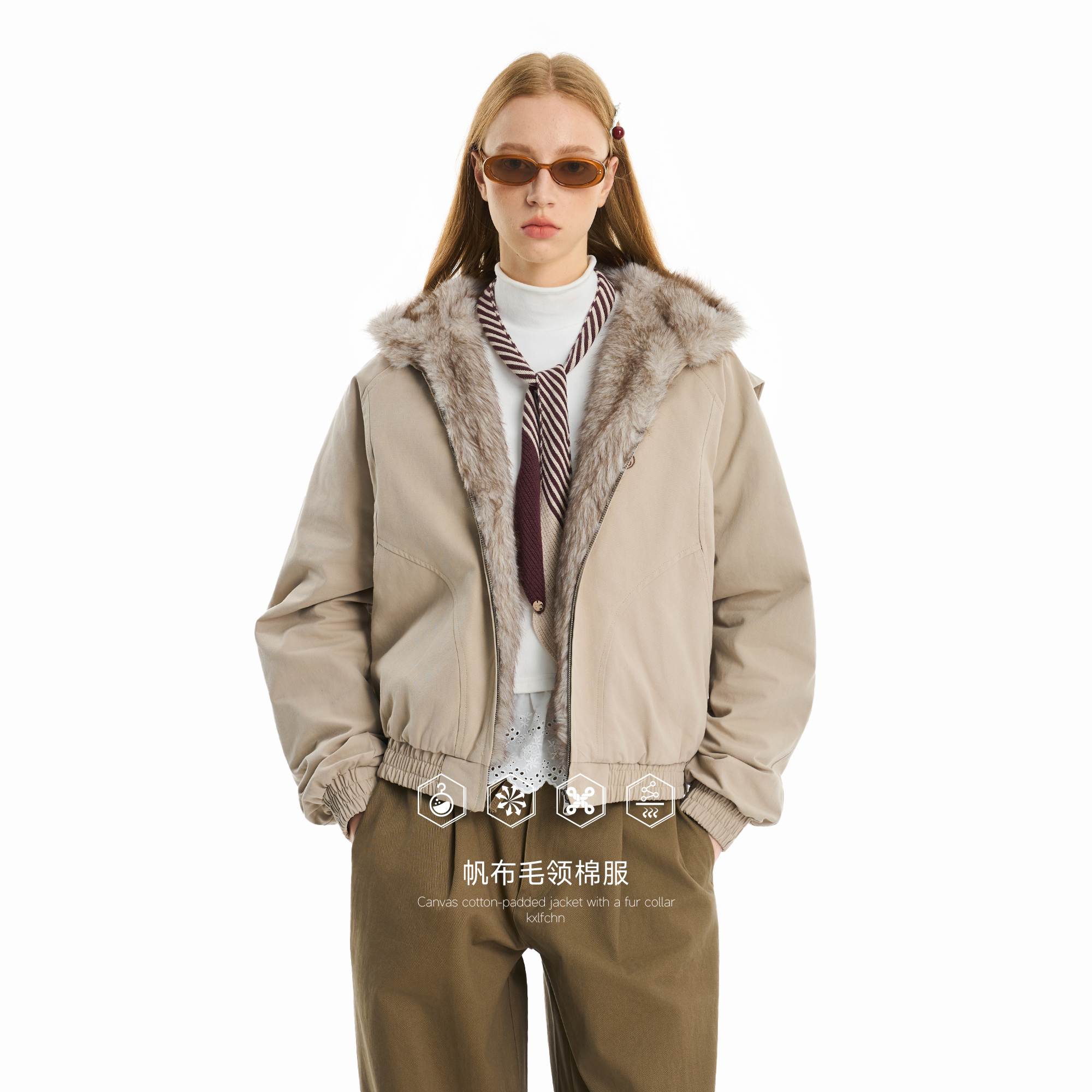 KXLFCHN空穴来风毛领座山雕时尚棉外套夹克男宽松百搭连帽棉衣女