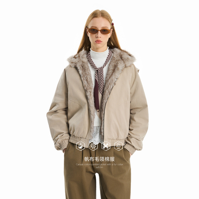 KXLFCHN空穴来风毛领座山雕时尚棉外套夹克男宽松百搭连帽棉衣女