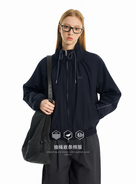 KXLFCHN空穴来风抽绳嵌条立领棉服上衣女通勤休闲运动风情侣外套