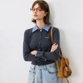 休闲长袖 毛衣开衫 上衣女 春秋百搭假两件翻领衬衫 KXLFCHN空穴来风