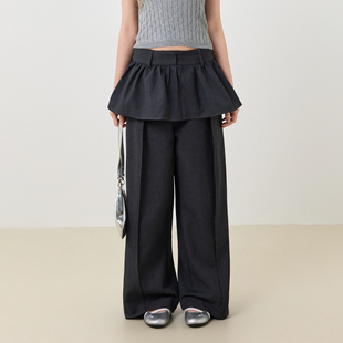 空穴来风波浪裙裤 裤 叠穿可拆分直筒裤 西装 女 休闲阔腿长裤 KXLFCHN