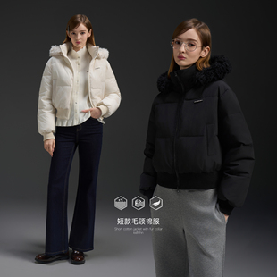 KXLFCHN空穴来风短款毛领连帽棉服收腰显瘦高级感百搭加厚外套女