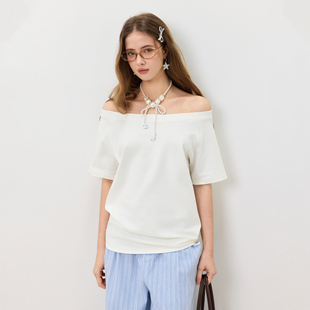 KXLFCHN 空穴来风 夏季休闲百搭宽松款基础斜肩短袖短袖上衣T恤女