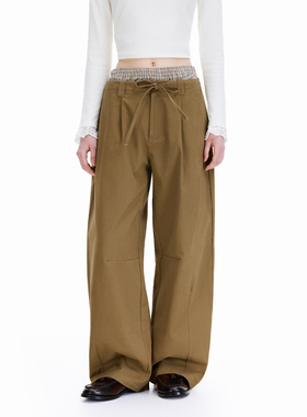 KXLFCHN空穴来风 廓形直筒裤男简约百搭宽松休闲裤女多线抽折长裤