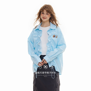 KXLFCHN空穴来风 秋抽绳可调节格子衬衫女休闲百搭韩版上衣外套男