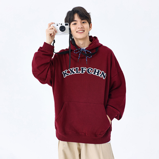 春秋冬季 情侣潮牌帽衫 连帽卫衣酒红色宽松男女款 KXLFCHN空穴来风