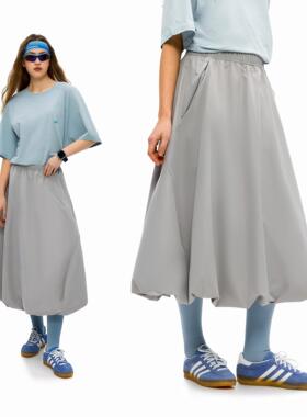 KXLFCHN空穴来风 潮牌复古a字半身裙休闲褶皱花苞裙工装中长裙子