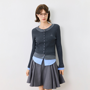 百搭休闲长袖 圆领毛衣开衫 上衣女 春秋假两件衬衫 KXLFCHN空穴来风