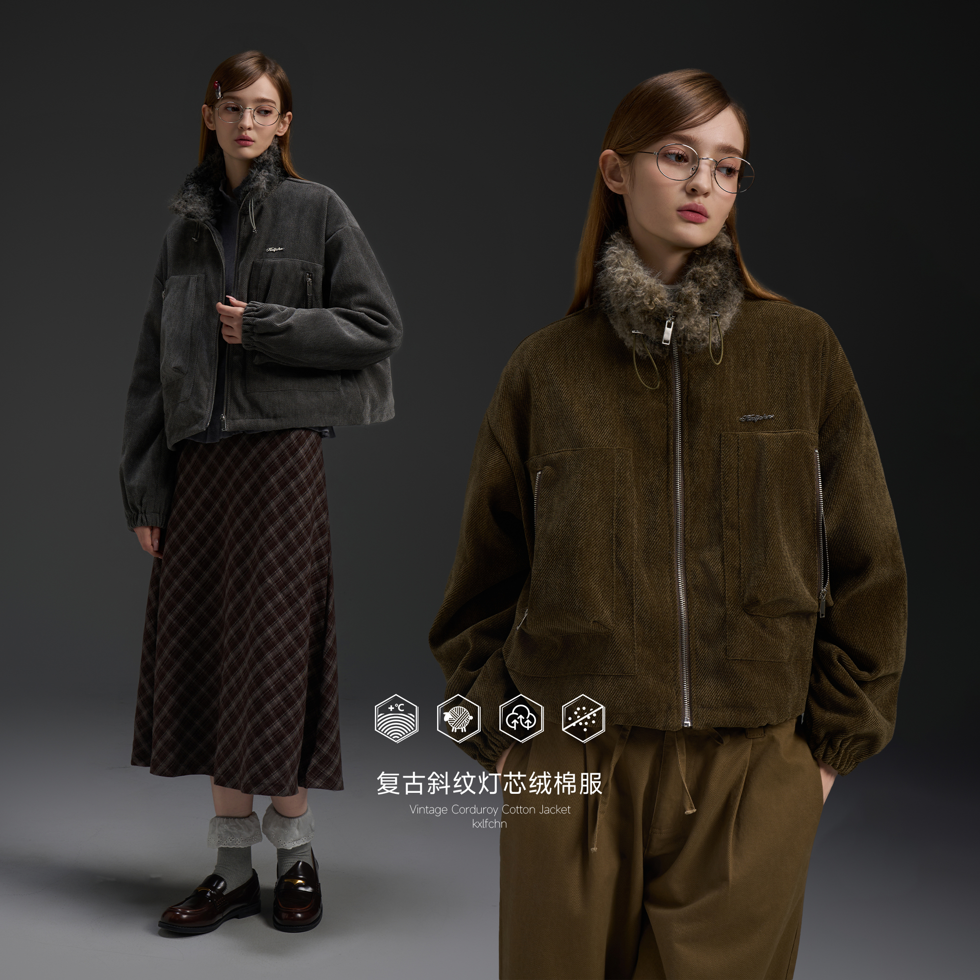 复古斜纹灯芯绒棉服短款外套