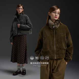 外套夹克毛领秋冬男女款 KXLFCHN空穴来风 复古斜纹灯芯绒棉服短款