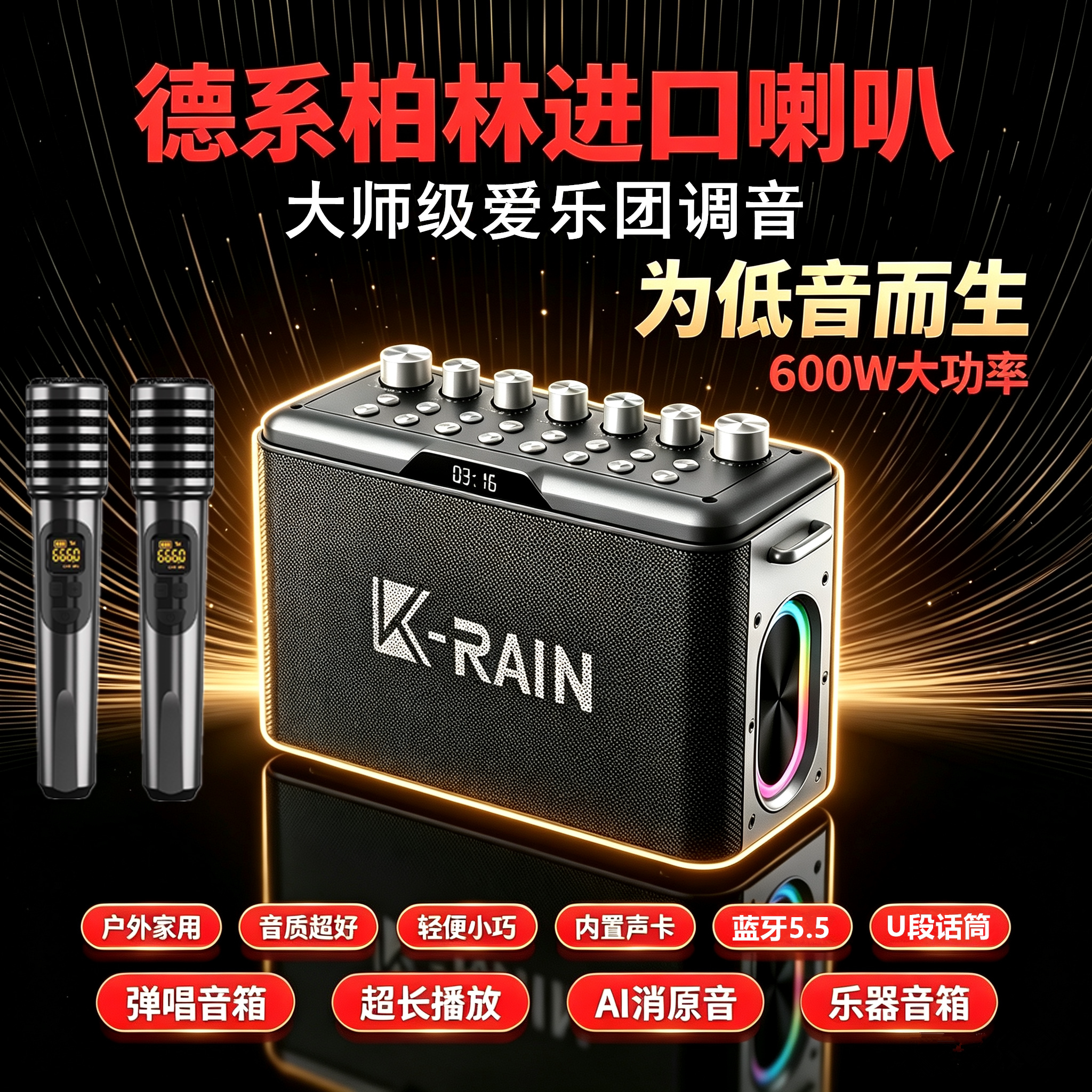 柏林之声大功率600W户外K歌音响二胡蓝牙乐器音箱大音量扩音器3
