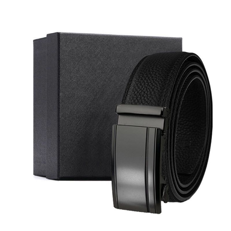男士自动扣荔枝纹头层削边牛皮腰带高档礼盒套装礼品腰带皮带定制