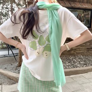 T恤 案印花短袖 伊嘉 9999 两件套 YS6 高腰格子a字半裙套装 Y.JIA