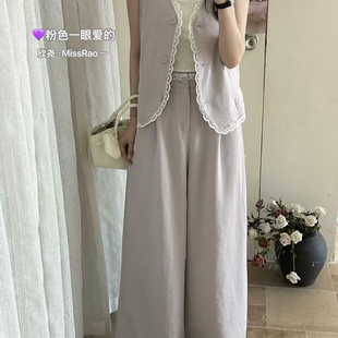 两件套 Miss 62271 套装 阔腿休闲裤 Rao欣尧AOT 重工蕾丝拼接马甲