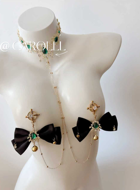 CAROLLL绿宝石水钻项圈身体链显瘦细腰性感全身链