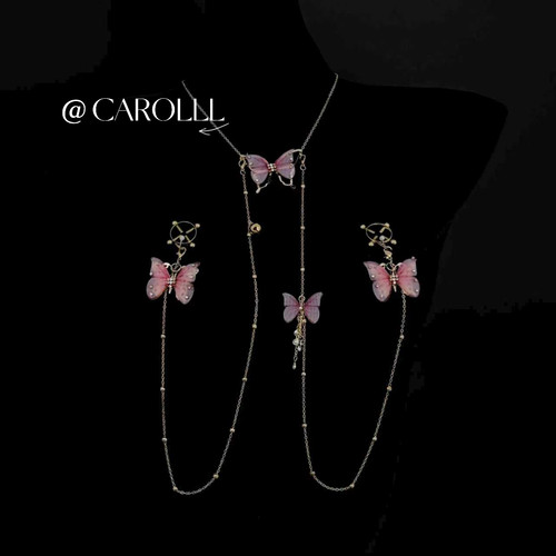 CAROLLL薄纱仙气泡泡珍珠蝴蝶身体链胸夹可外穿