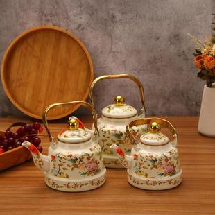 加厚珐琅搪瓷壶 加热搪瓷茶壶 搪瓷水壶搪瓷泡茶壶搪瓷咖啡壶花鸟