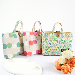 施雅日本可折叠手提花卉小包逛街搭配潮人手挽小收纳袋清新棉布袋