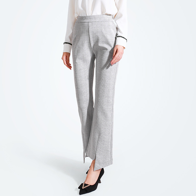 施雅通勤风不规则剪裁微喇叭裤