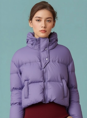 丽新折扣女装 F0 系列25冬装90白鸭绒填充紫色短款连帽保暖羽绒服