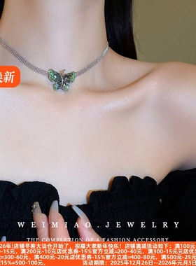 绿色项链水晶百搭项饰锁骨链