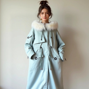 兔毛内胆皮草长款 系列25冬装 拉链连帽派克服 Y鹰 丽新折扣女装