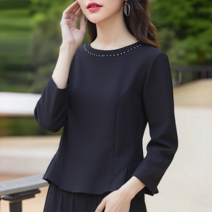 丽新折扣女装 30年老品牌高端显瘦钉珠圆领套头上衣 M魅系列26春装