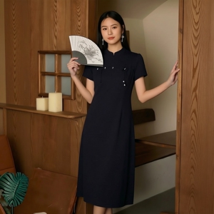 丽新折扣女装 H海 系列26艾 夏装新款气质高雅国风盘扣旗袍连衣裙