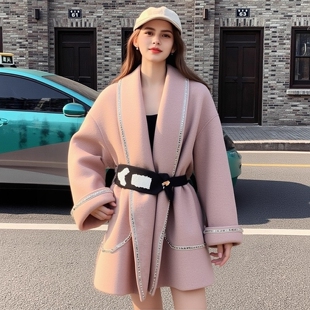 双面呢大衣 高级感通勤有范儿镶钻卷袖 丽新折扣女装 C诚系列25冬装