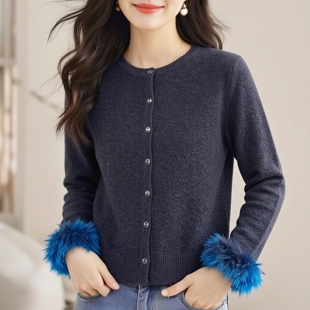 丽新折扣女装 M魅系列26春装30年老品牌高端含金银丝蚕丝针织开衫