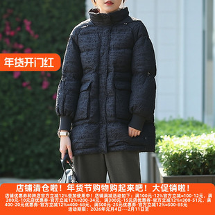 丽新折扣女装 九天 系列欧货冬装高品质字母连帽抽绳保暖羽绒服