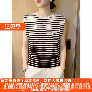 丽新折扣女装 M魅系列26夏装30年高档老牌委婉垫肩条纹无袖针织衫
