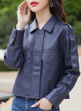 丽新折扣女装 M魅 系列26春装30年老品牌高端滑肩灰色PU休闲皮衣