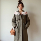 丽新折扣女装 派克服 兔毛内胆皮草抽绳显瘦长款 Y鹰 系列25冬装