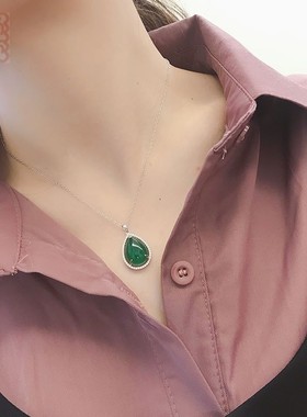 项链s990女绿玉髓简约气质百搭