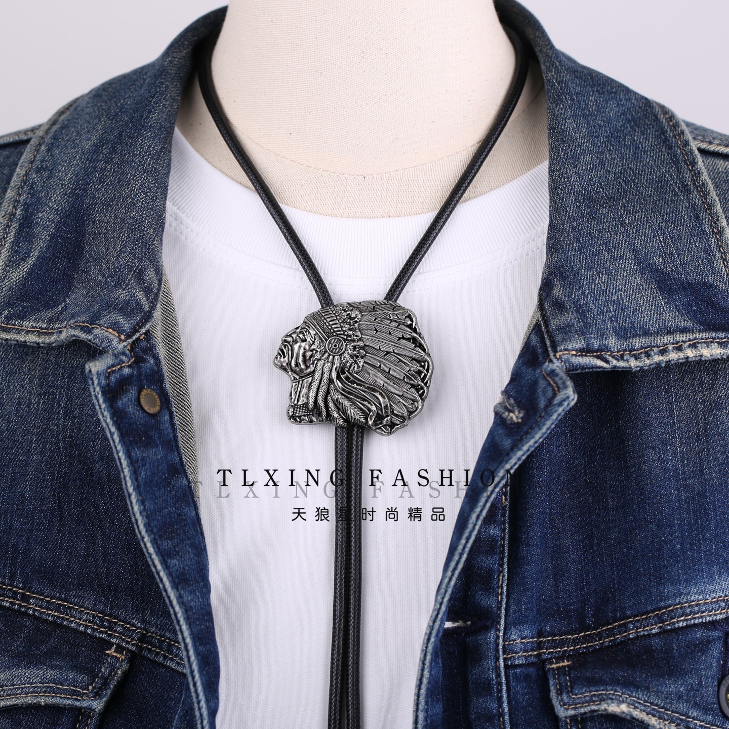 欧美复古风bolo tie羽毛印第安人波洛领带男项链衬衫领结领绳配饰