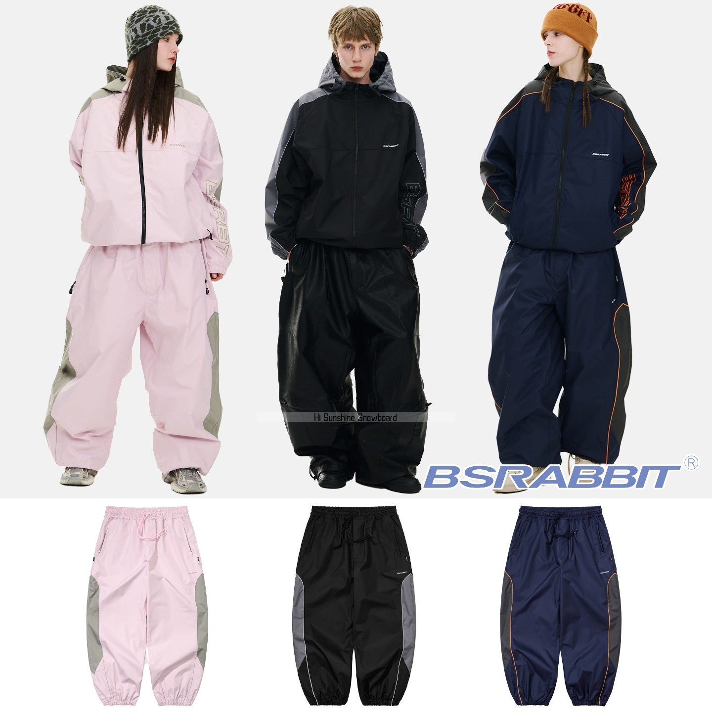 2526BSRABBIT韩国滑雪裤单板双板男女防水透气黑色蓝色粉收腿雪裤
