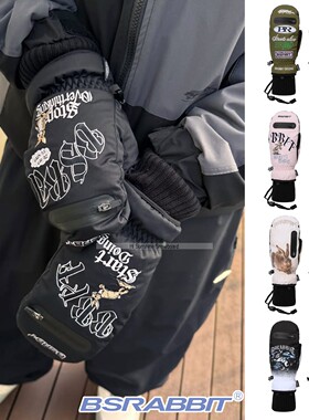 2526BSRABBIT韩国滑雪手套男女款单板双板卡袋保暖兔子连指手闷