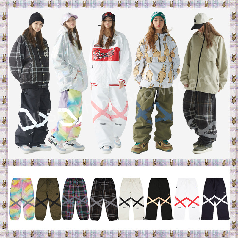 2223BSRABBIT韩国滑雪裤单板双板男女防水风宽松收腿反光条x长裤