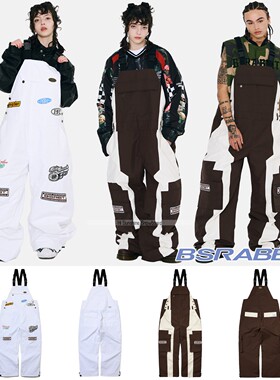2526BSRABBIT韩国滑雪裤单板双板男女防水透气白色棕色背带裤雪裤