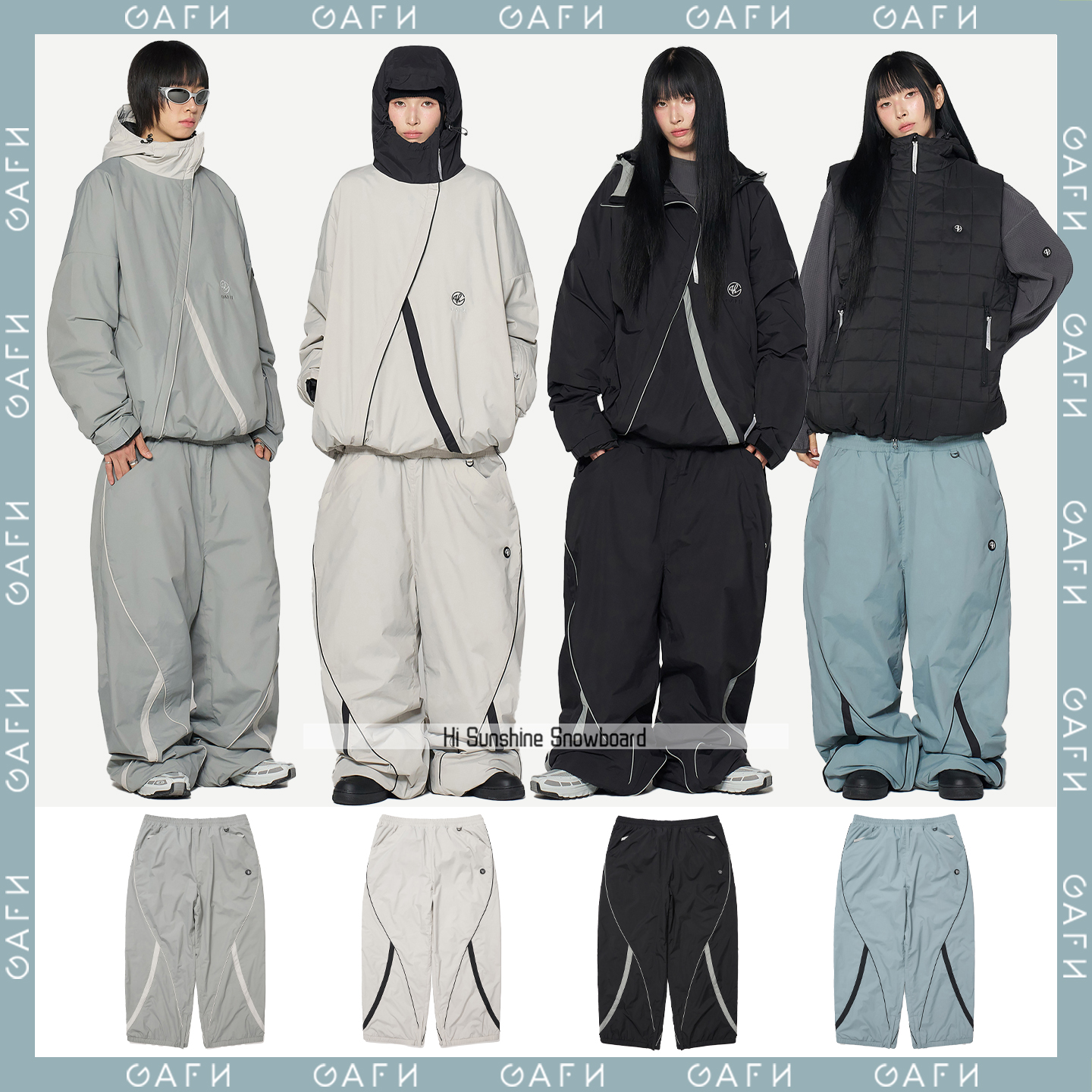2526GAFH韩国滑雪裤单板双板男女款防水风宽松肥大校服风收腿裤