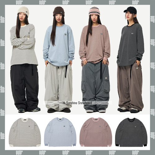 2526USS2韩国滑雪卫衣单板双板男女款圆领套头打底宽松条纹长T恤