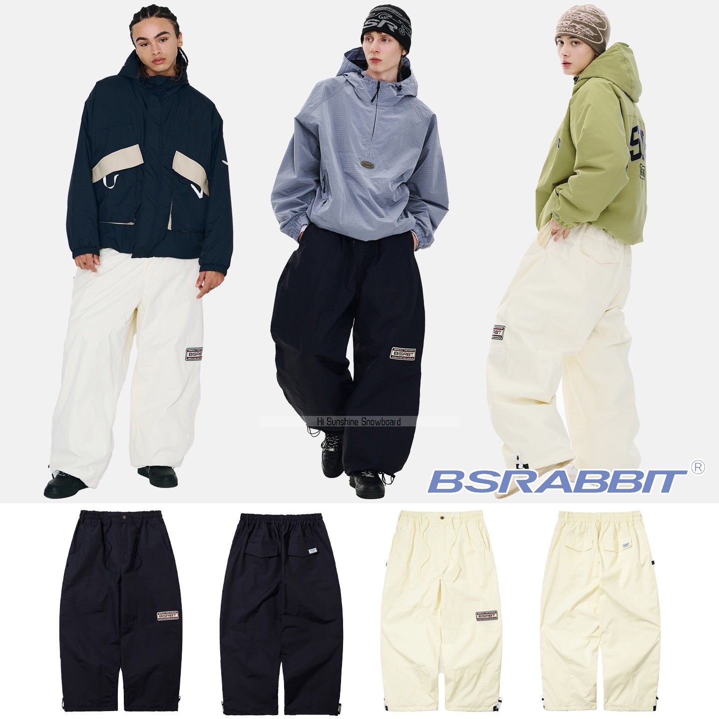 2526BSRABBIT韩国滑雪裤单板双板男女防水透气黑色蓝色可收腿雪裤