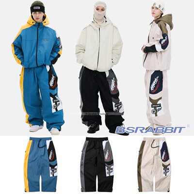 2526BSRABBIT韩国滑雪裤单板双板男女防水透气黑米拼色可收腿雪裤