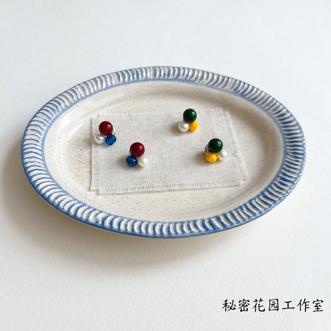 小糖豆 原创小众耳饰 手工串珠耳钉 925纯银针 可定制耳夹