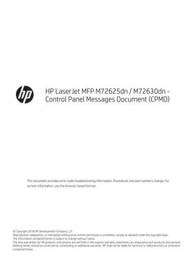 惠普 MFP M72625dn M72630dn 英文面板信息及报错信息
