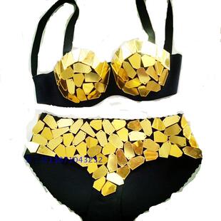 夜店女DS歌手白搭打底金银蓝色反光亚克力镜片缝制演出服舞台装