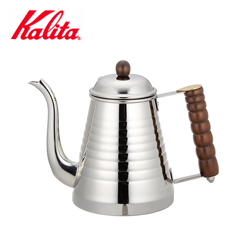日本原装Kalita Wave不锈钢手冲细口壶 长嘴木柄波纹鹤嘴水壶 1L