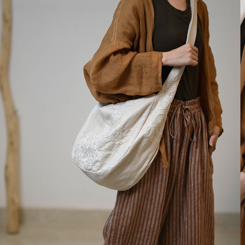 文艺棉麻刺绣斜挎包女